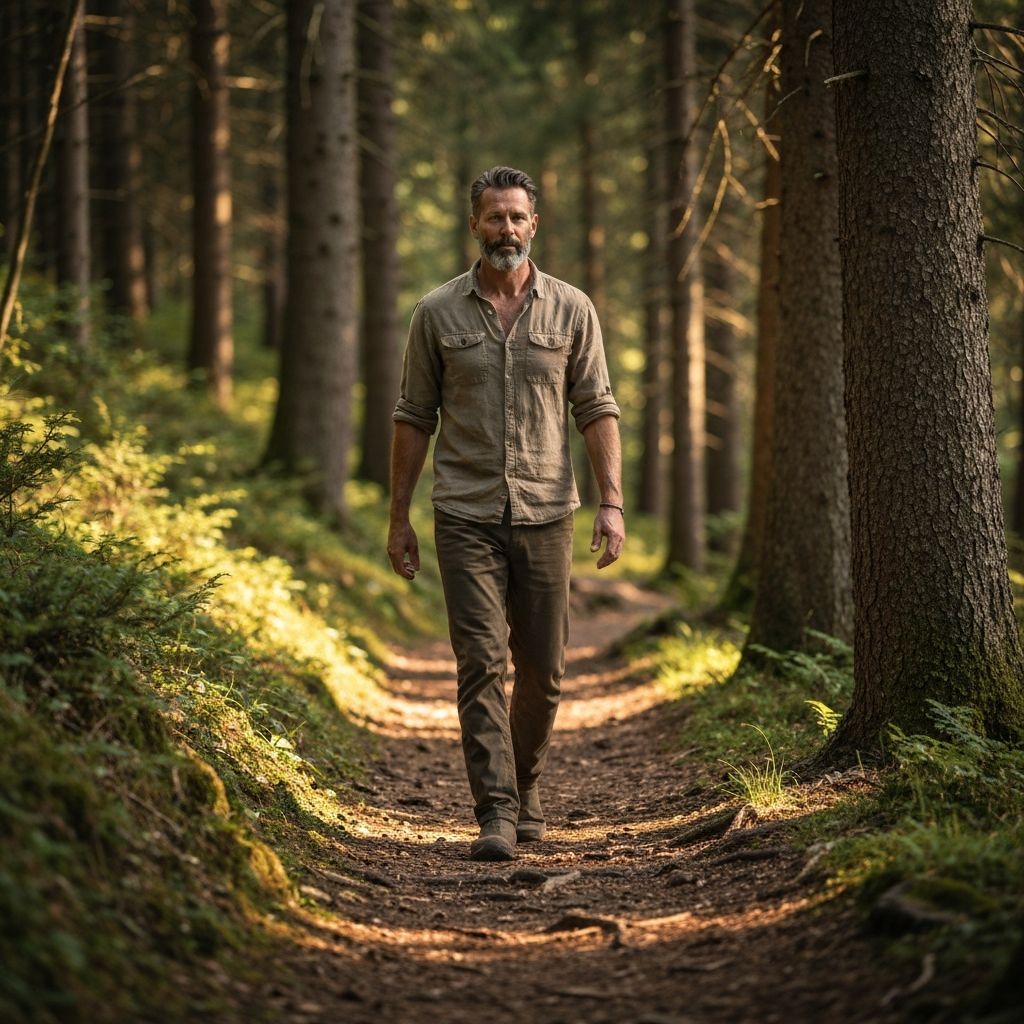 Person walking on ancient forest trail